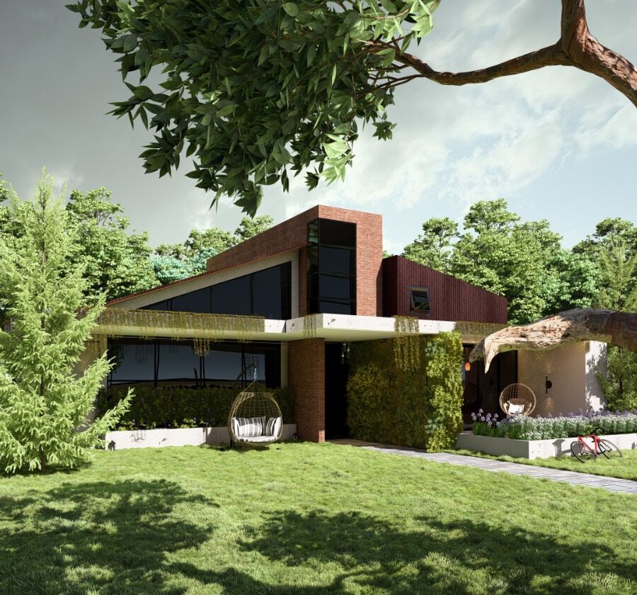 projeto renderizado de uma casa no campo, imagem renderizada com muita dedicação. renderização de imagens 3d