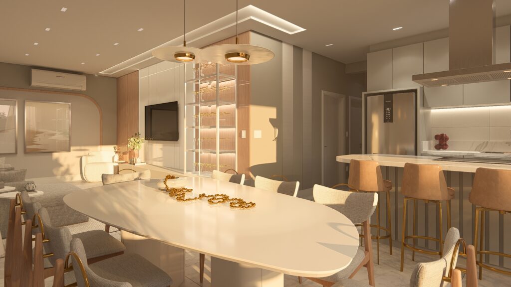 Render 3D mesa e painel