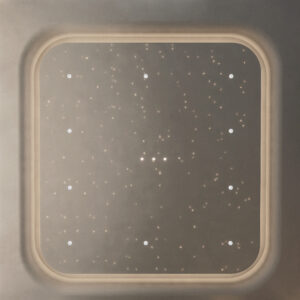 Render 3D hiper-realista de um teto com iluminação que simula um céu estrelado, com pontos de luz distribuídos e ambiente sofisticado criado pela Zion Archviz.