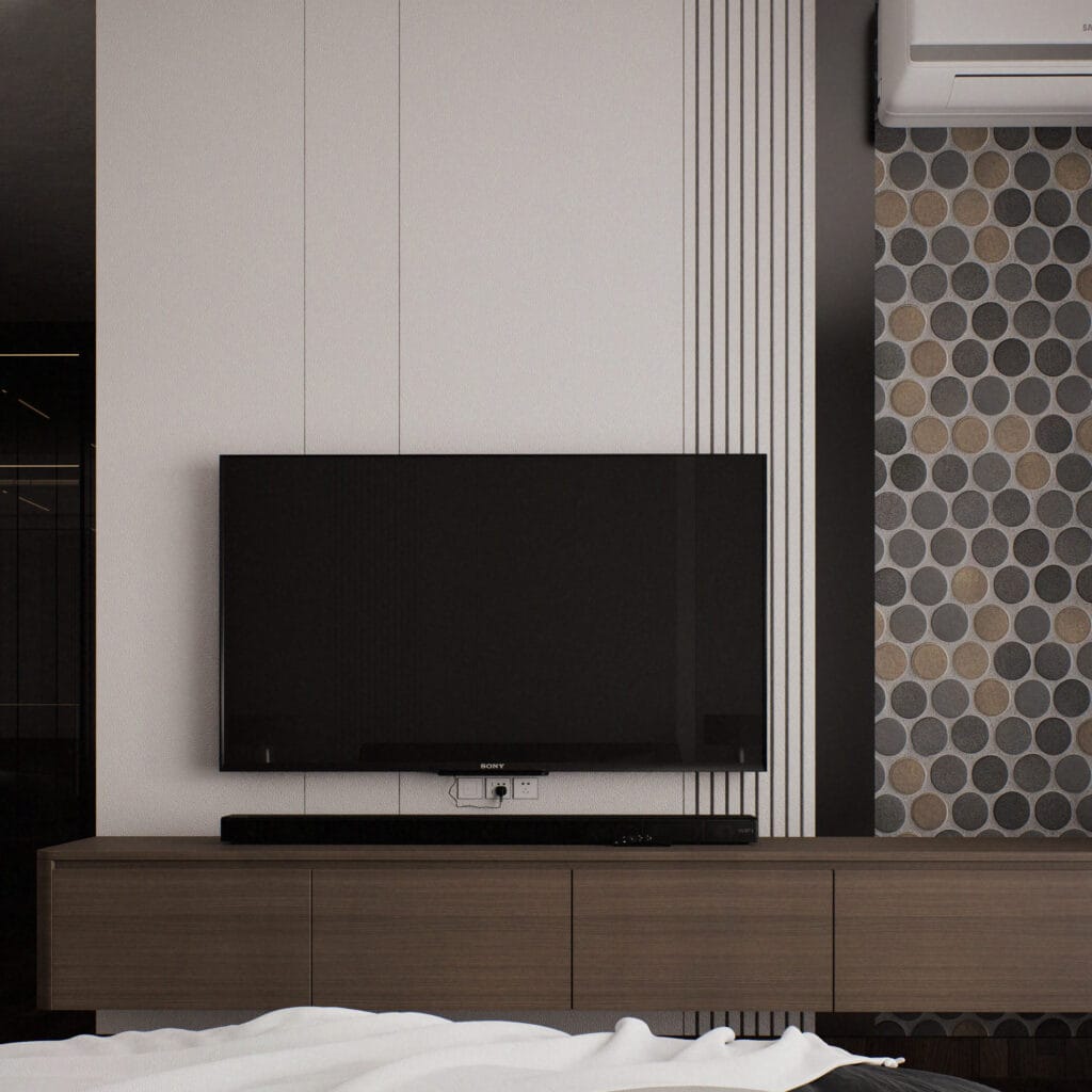 TV de Parede em Render 3D para Dormitório Moderno